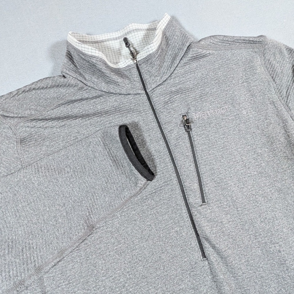 Marmot 1/2 Zip Pullover Mens XXL Gray Heather Grid Fleece Chest Pocket